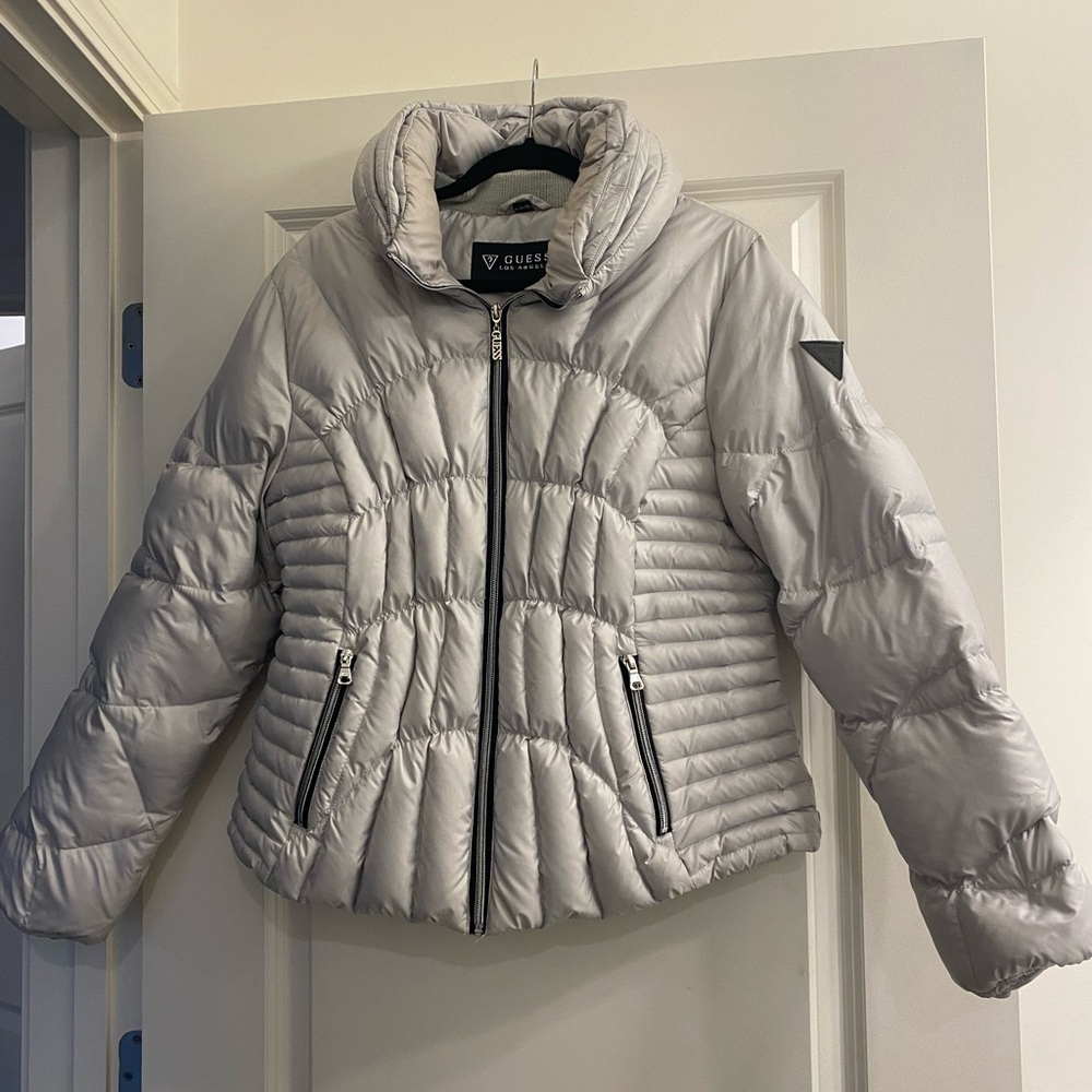 Guess Women's Light Gray Puffer Jacket - Picture 2 of 8